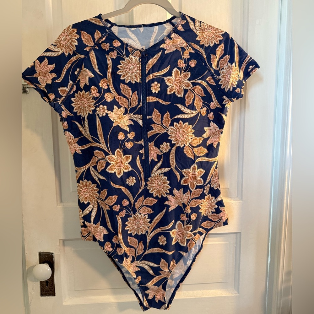 Cupshe Floral One Piece Swimsuit - Navy and Peach